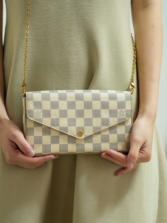 Handmade Handbags - Signature Check Canvas Envelope Crossbody with Gold Chain, Wallet, Pouch